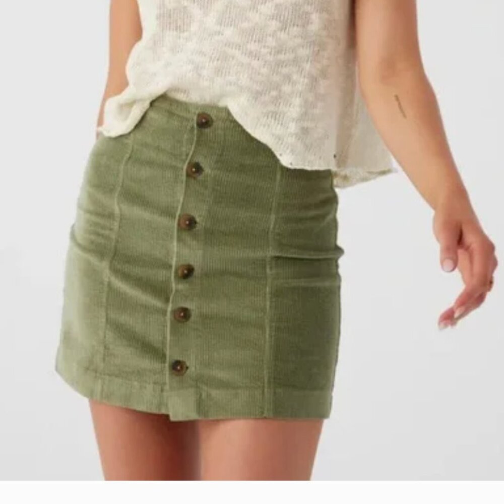 O’Neill Women’s Corduroy Button Front Mini Skirt, Color: Oil Green, Size Large